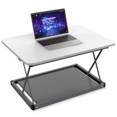 20" Adjustable White and Silver Stainless Steel Standing Desk Converter