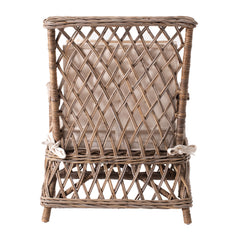 Set of Two Natural Lattice Wicker Arm Chairs with Seat Cushions