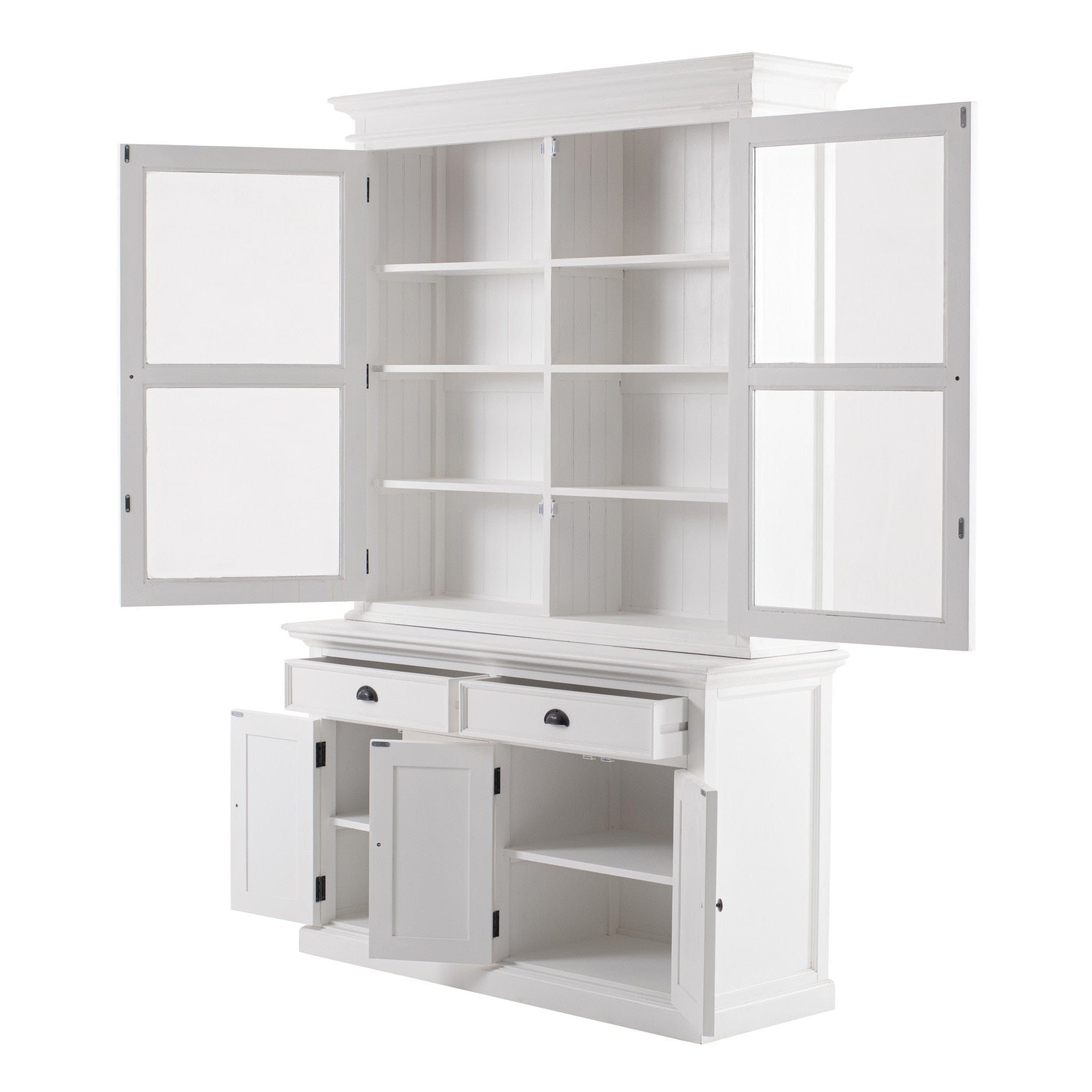 57" White Solid Wood Frame Dining Hutch With Twelve Shelves And Two Drawers - Homeroots