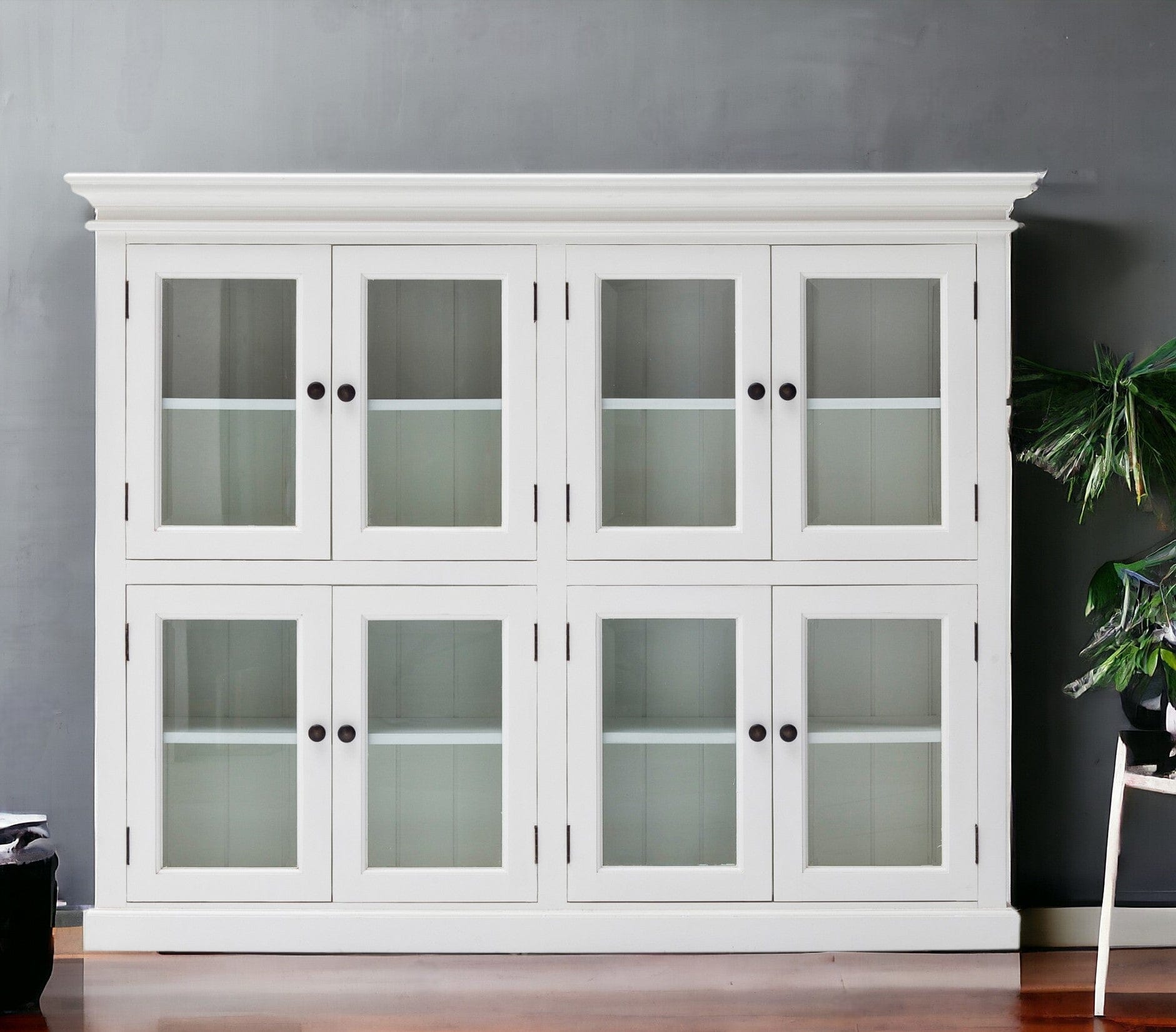 52" White Wood and Glass Two Level Storage Cabinet - Homeroots