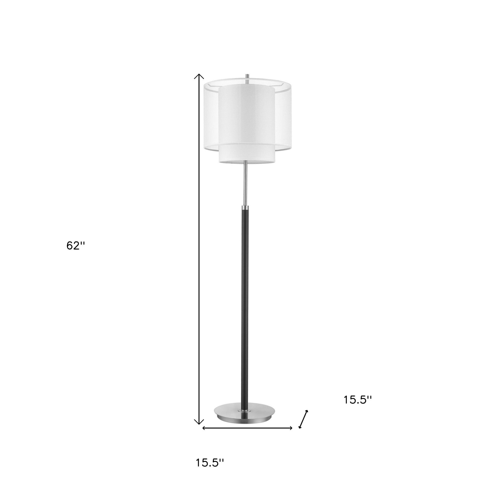 62" Chrome Traditional Shaped Floor Lamp With White Drum Shade