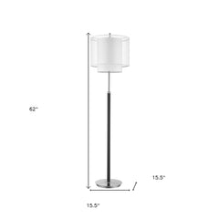 62" Chrome Traditional Shaped Floor Lamp With White Drum Shade