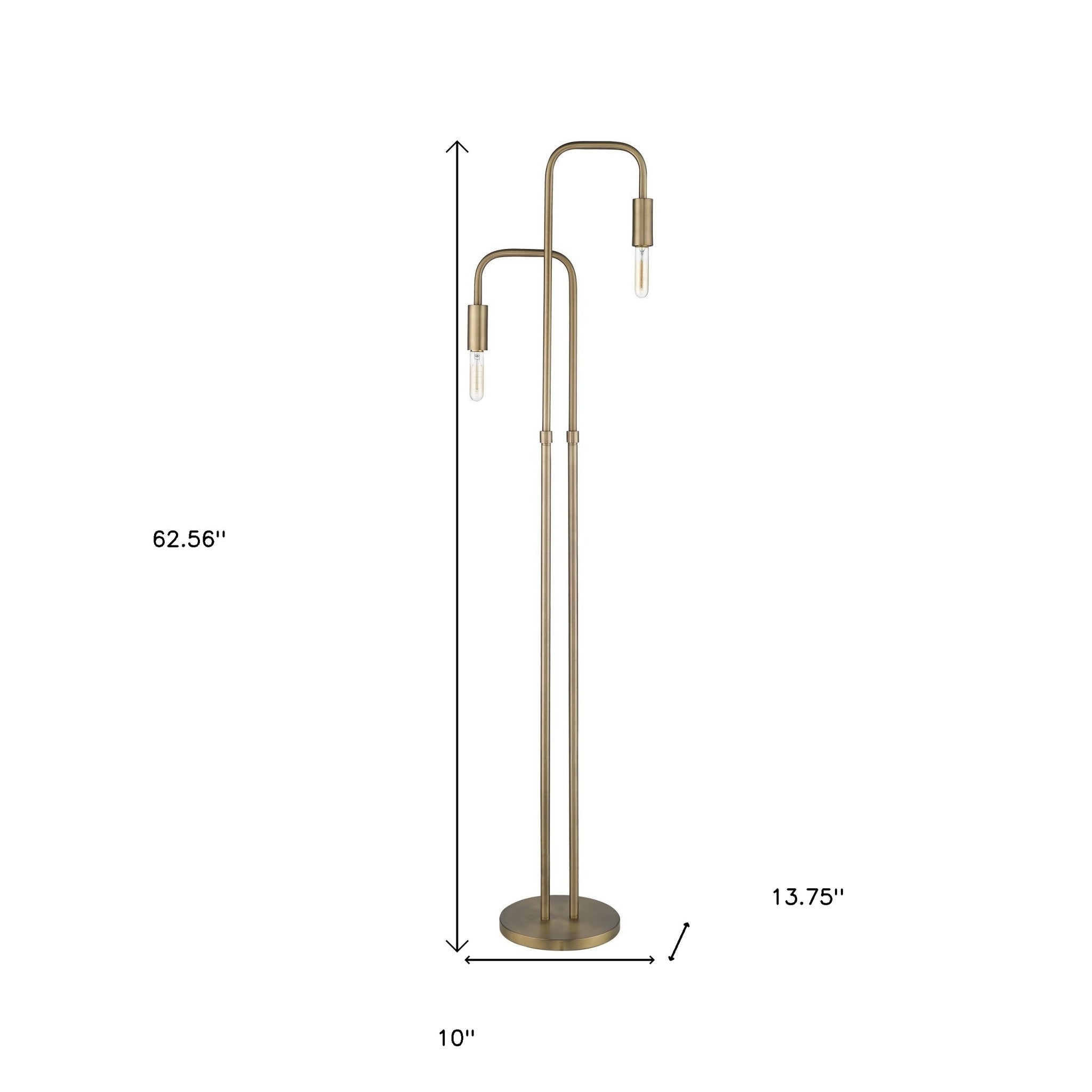 63" Brass Two Light Torchiere Floor Lamp