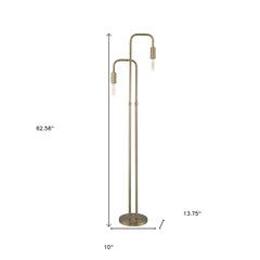 63" Brass Two Light Torchiere Floor Lamp