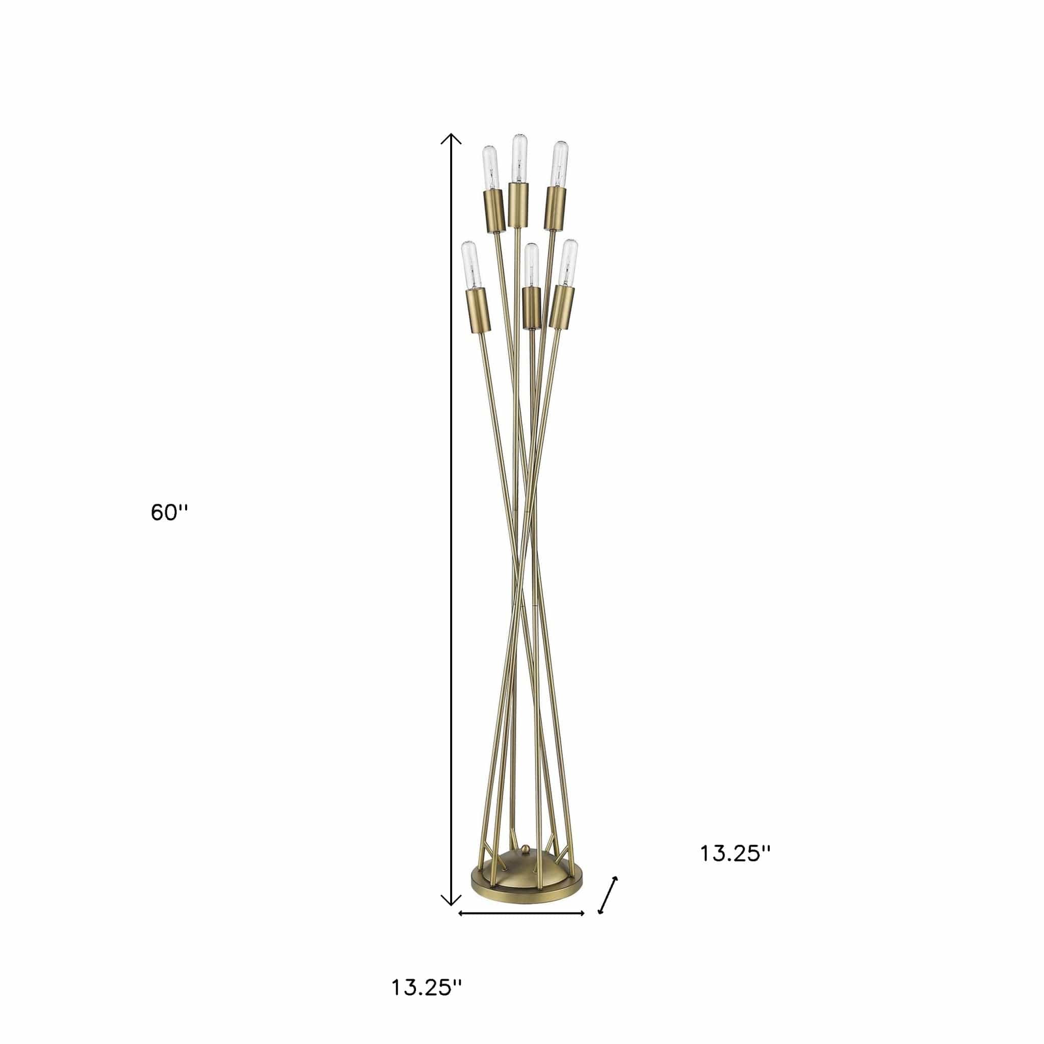 60" Brass Six Light Torchiere Floor Lamp - Homeroots