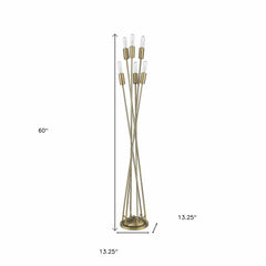 60" Brass Six Light Torchiere Floor Lamp - Homeroots