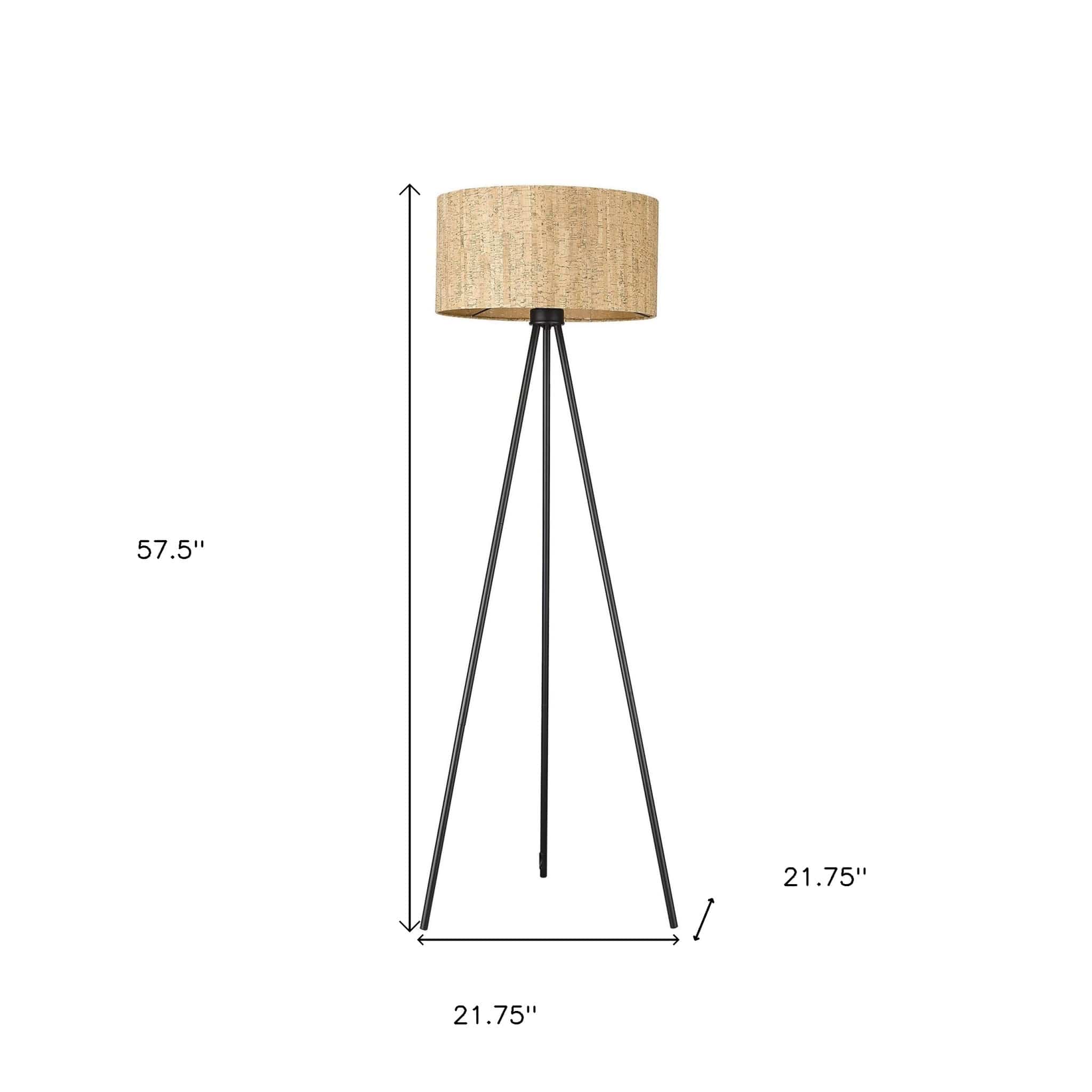 58" Matte Black Tripod Floor Lamp With Shade - Homeroots