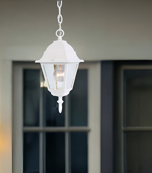 Distressed White Beveled Glass Outdoor Hanging Light - Homeroots