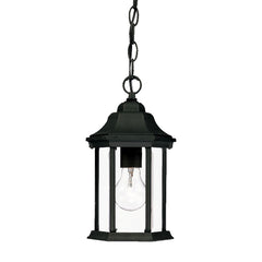 12" Narrow Matte Black Glass Lantern Hanging Light