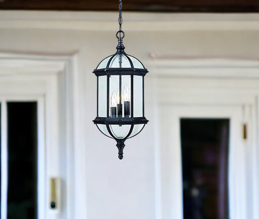 Three Light Matte Black Eastern Lantern Hanging Light