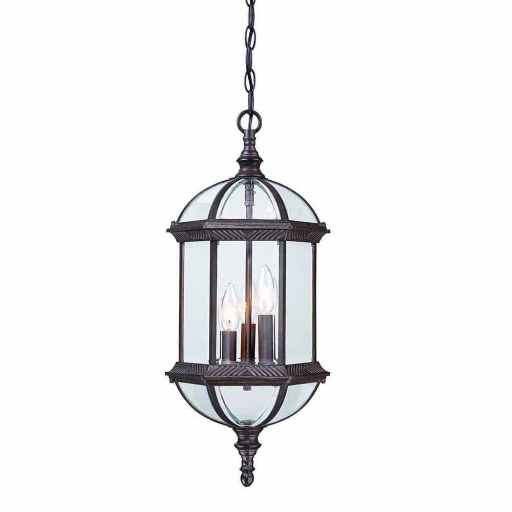 Three Light Dark Brown Eastern Lantern Hanging Light