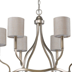 Gold Candle Style Six Light Metal Dimmable Chandelier With White Shades