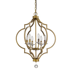 Gold and White Candle Style Six Light Metal Dimmable Chandelier