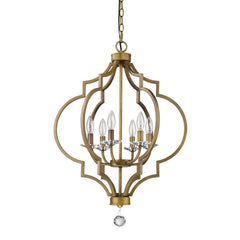 Gold and White Candle Style Six Light Metal Dimmable Chandelier