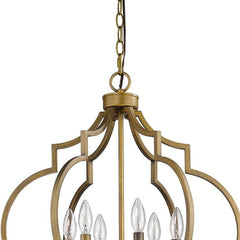 Gold and White Candle Style Six Light Metal Dimmable Chandelier