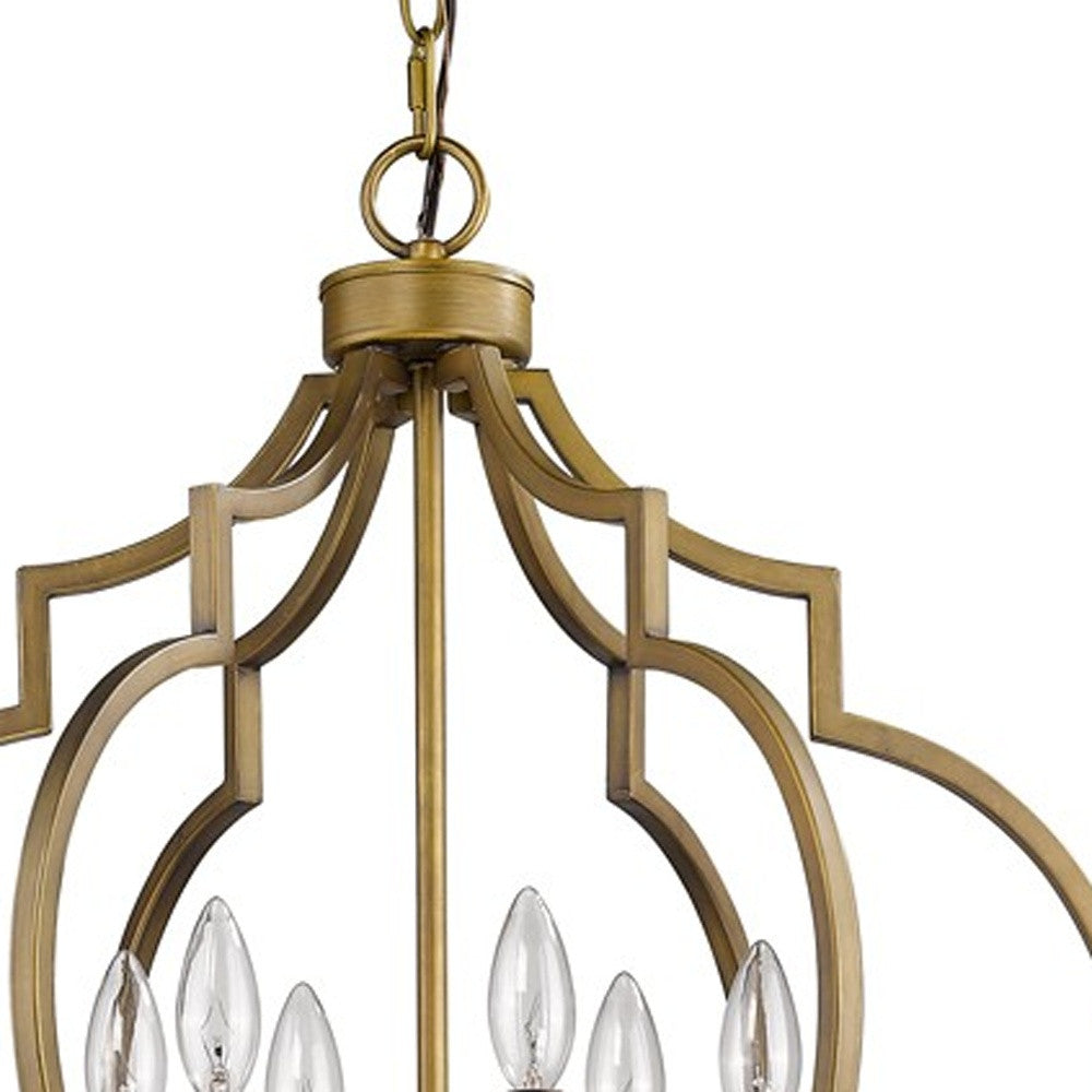 Gold and White Candle Style Six Light Metal Dimmable Chandelier