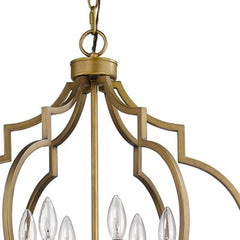 Gold and White Candle Style Six Light Metal Dimmable Chandelier