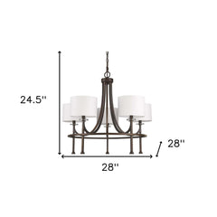 Brown Candle Style Five Light Metal and Crystals Dimmable Chandelier With White Shades