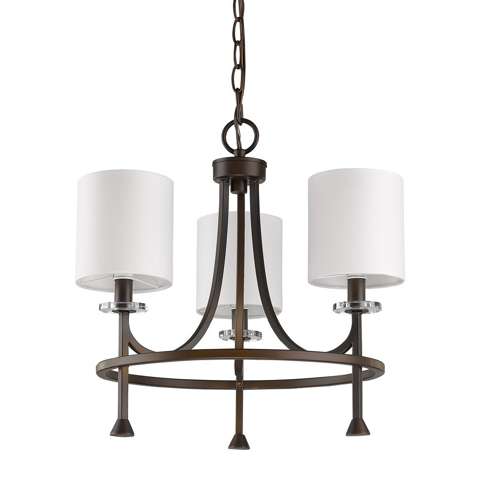 Bronze Candle Style Three Light Metal Dimmable Chandelier With White Shades