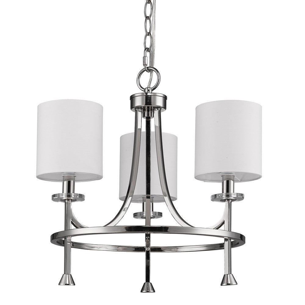 Silver Candle Style Three Light Metal Dimmable Chandelier With White Shades