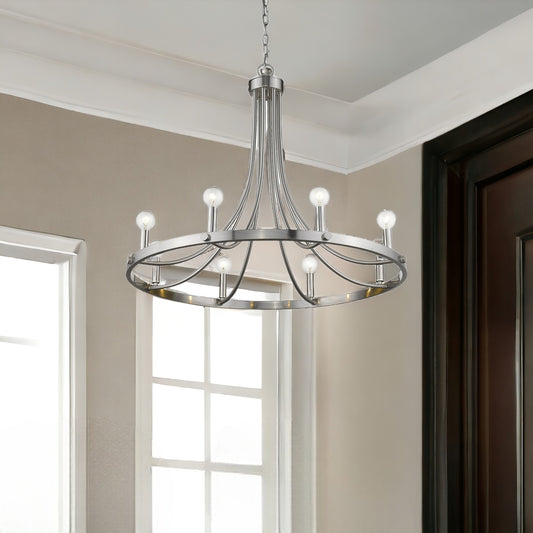 Silver Candle Style Eight Light Metal Dimmable Chandelier