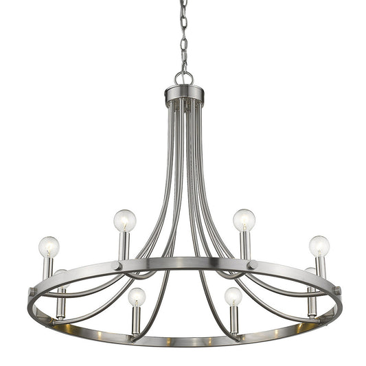 Silver Candle Style Eight Light Metal Dimmable Chandelier