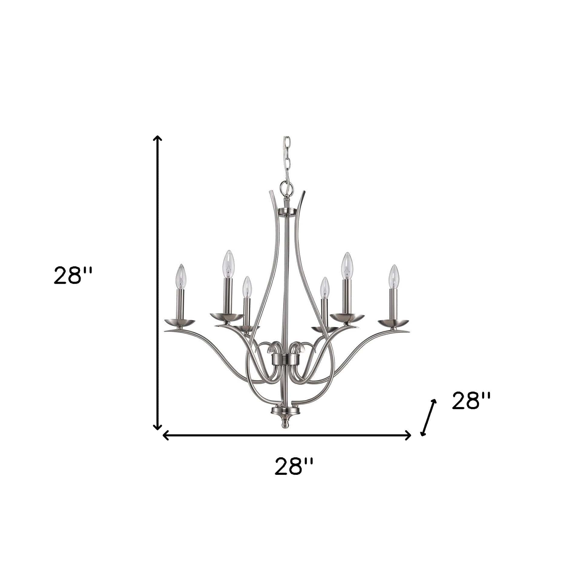 Nickel Candle Style Six Light Metal Dimmable Chandelier - Homeroots