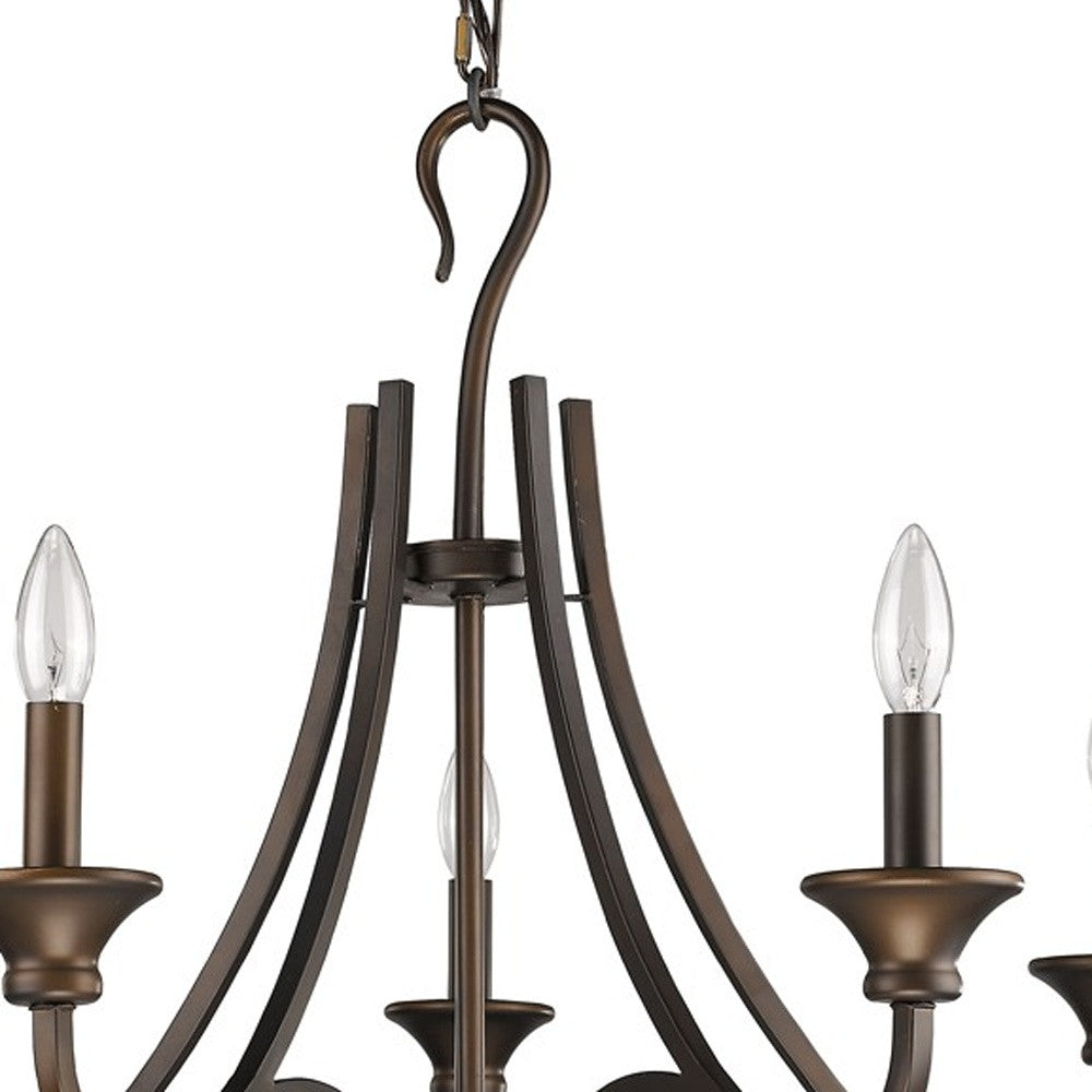 Bronze Candle Style Five Light Metal Dimmable Chandelier