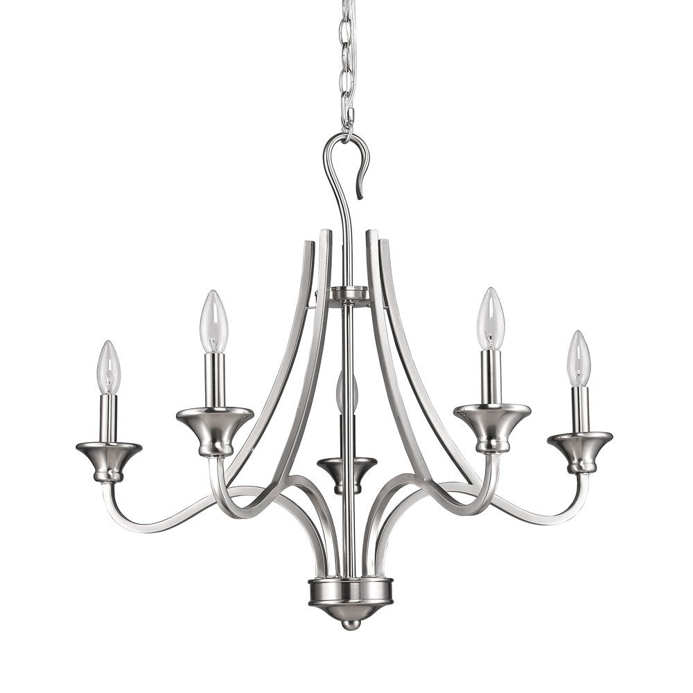 Silver Candle Style Five Light Metal Dimmable Chandelier