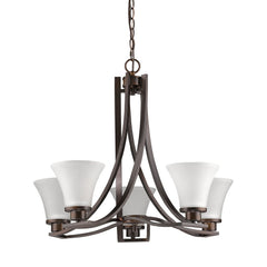 Bronze Candle Style Five Light Frosted Metal Dimmable Chandelier With White Shades