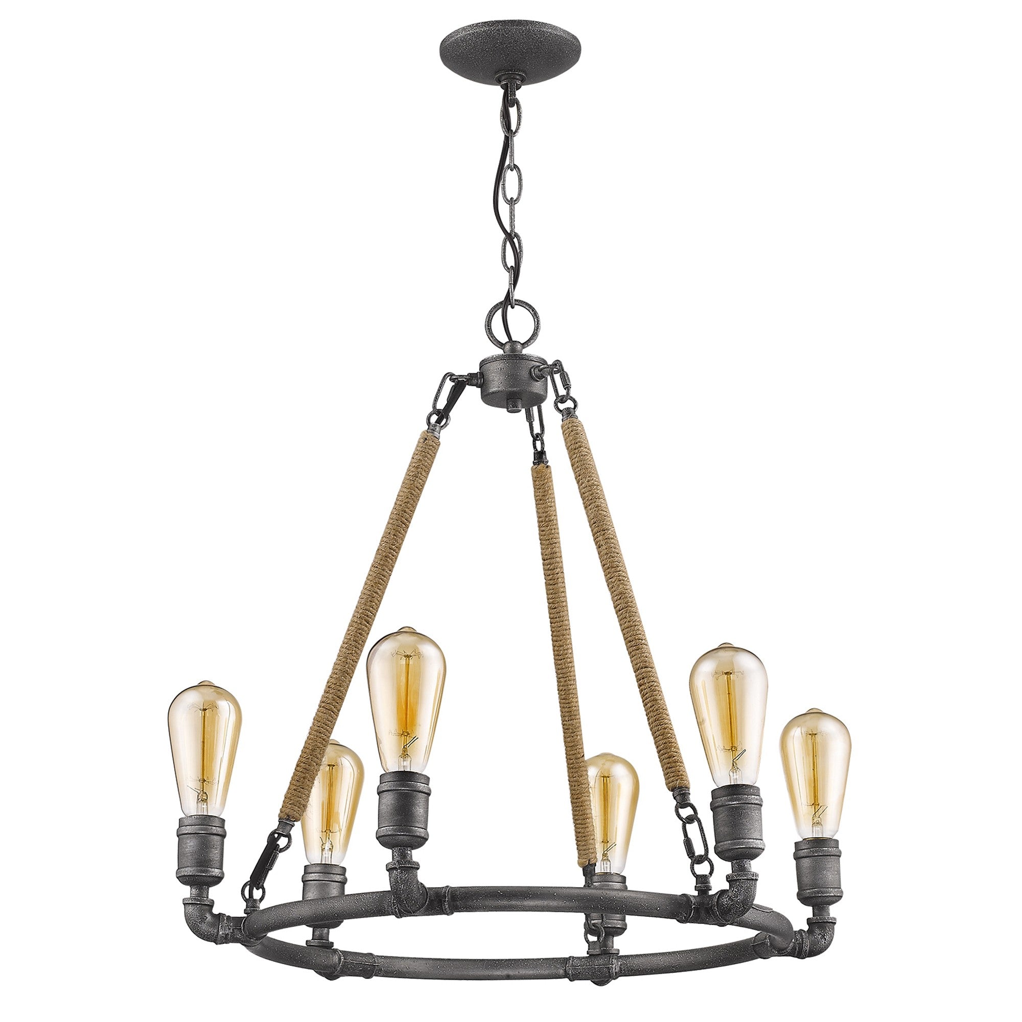 Brown and Black Candle Style Six Light Metal Dimmable Chandelier