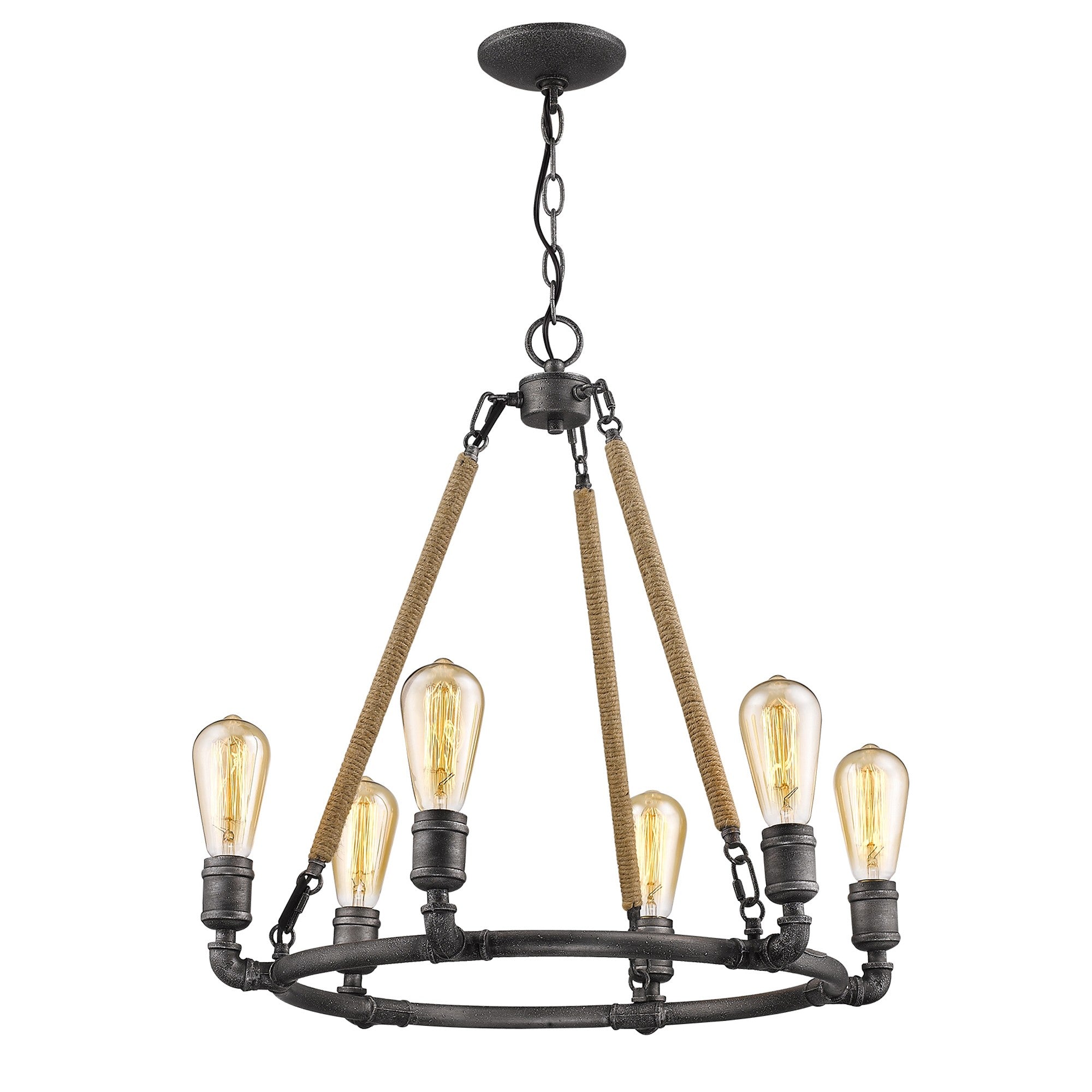 Brown and Black Candle Style Six Light Metal Dimmable Chandelier