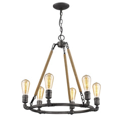 Brown and Black Candle Style Six Light Metal Dimmable Chandelier