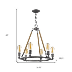 Brown and Black Candle Style Six Light Metal Dimmable Chandelier