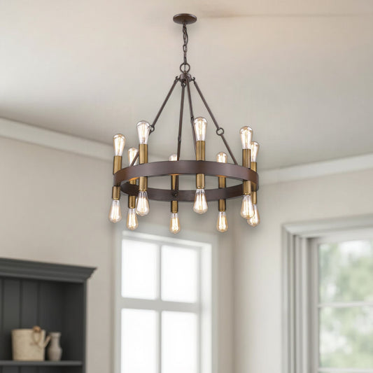 Brown and Black Candle Style Multi Light Metal Dimmable Chandelier