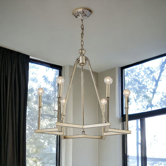 Gold Candle Style Six Light Metal Dimmable Chandelier