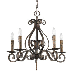 Brown Candle Style Five Light Metal Dimmable Chandelier