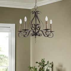 Brown Candle Style Five Light Metal Dimmable Chandelier