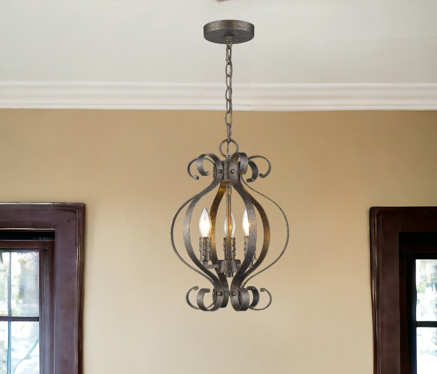 Black Candle Style Three Light Metal Dimmable Chandelier