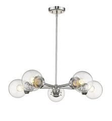 Silver Five Light Metal Dimmable Chandelier With Clear Shades