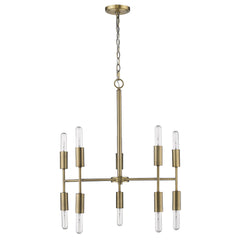 Brass Candle Style Ten Light Metal Dimmable Chandelier