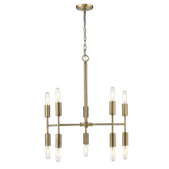 Brass Candle Style Ten Light Metal Dimmable Chandelier