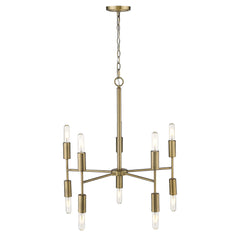 Brass Candle Style Ten Light Metal Dimmable Chandelier