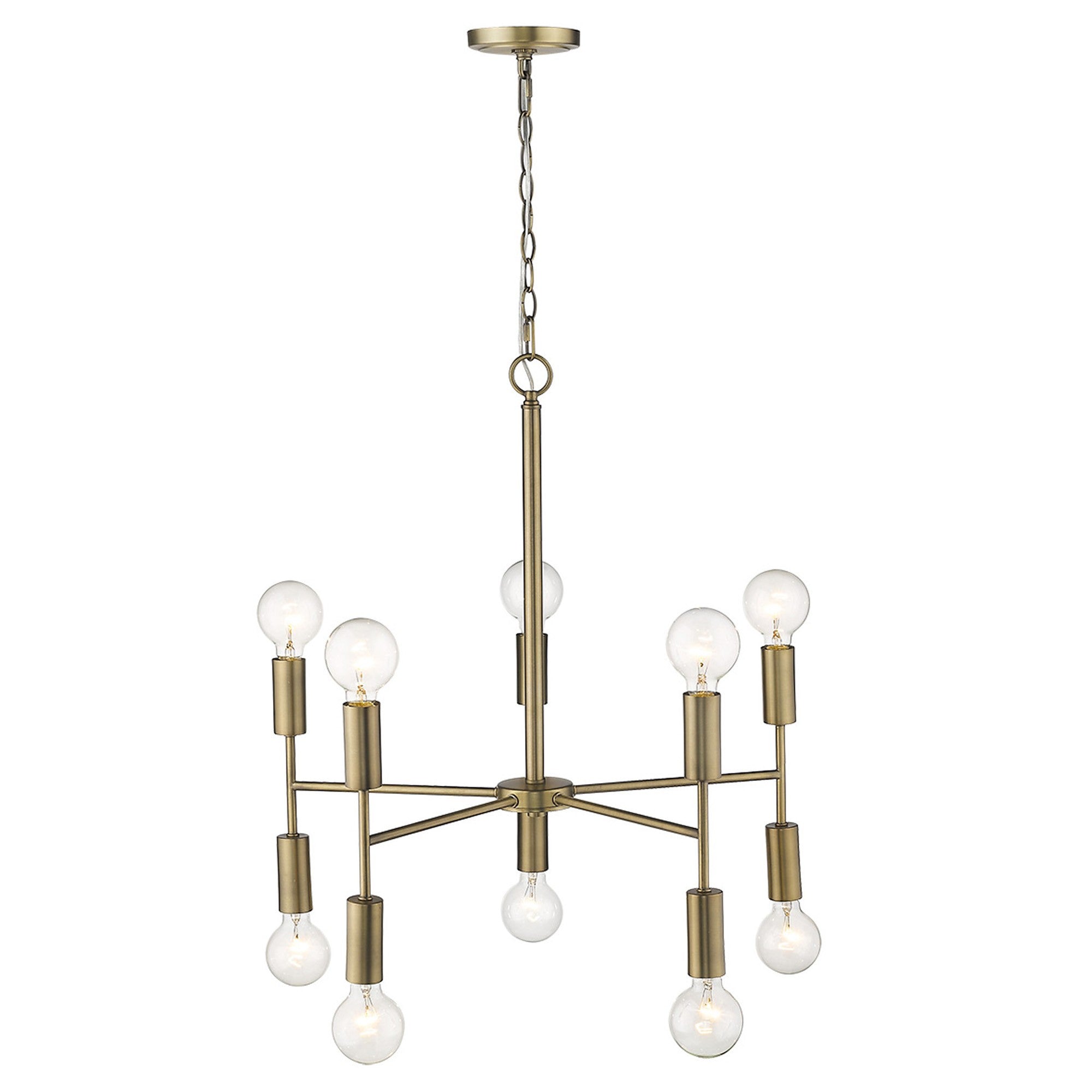 Brass Candle Style Ten Light Metal Dimmable Chandelier