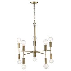 Brass Candle Style Ten Light Metal Dimmable Chandelier