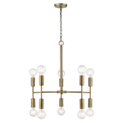 Brass Candle Style Ten Light Metal Dimmable Chandelier