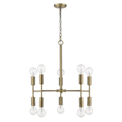 Brass Candle Style Ten Light Metal Dimmable Chandelier