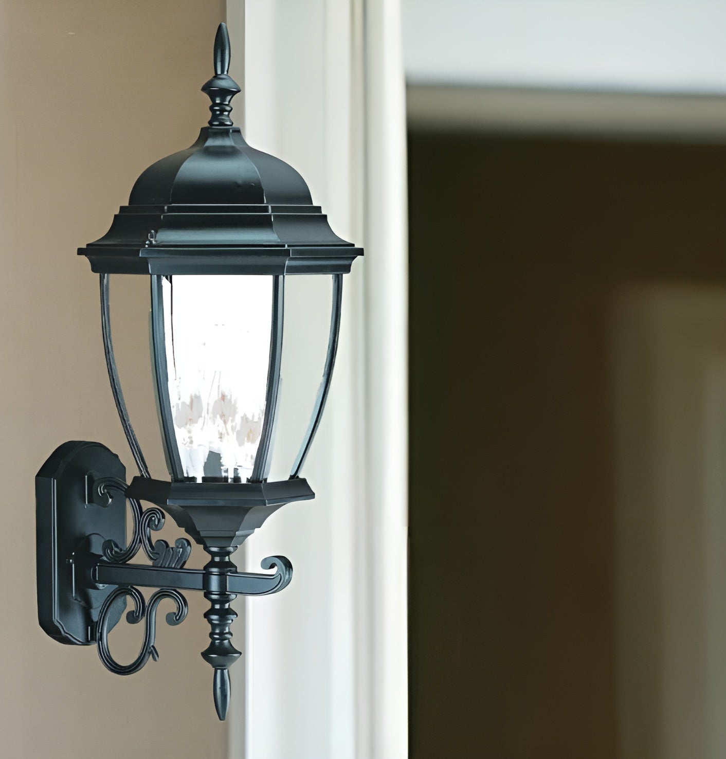 Matte Black Ornamental Lantern Wall Light