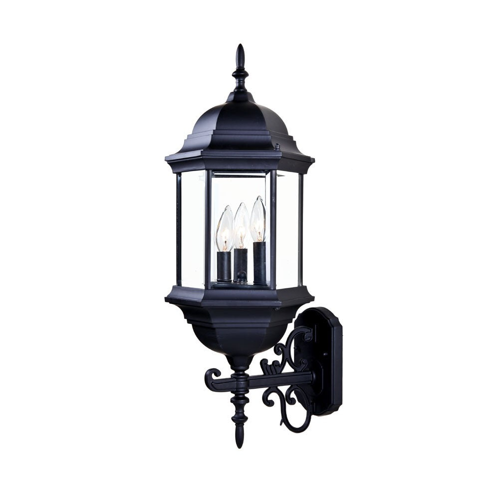 Three Light Matte Black Domed Glass Lantern Wall Light