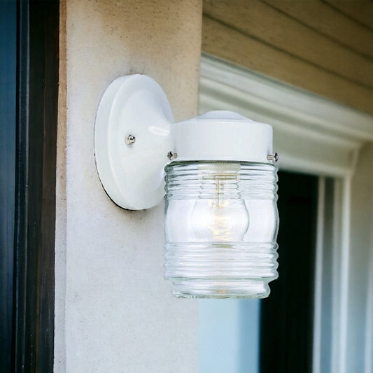 White Standard Jelly Jar One Light Outdoor Wall Light